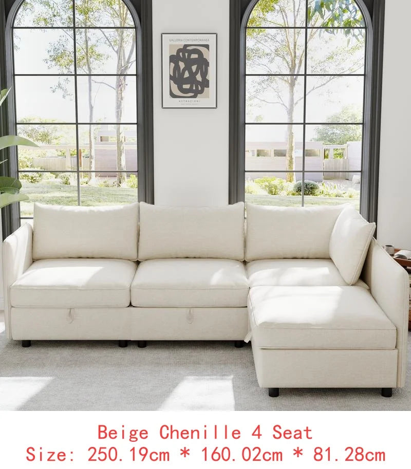 Sectional Sofa with Storage, Flexible Fabric Sleeper
