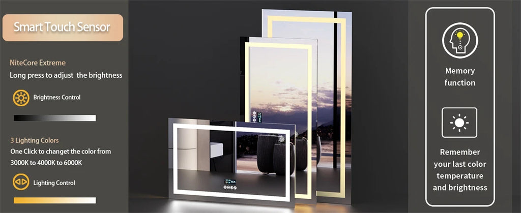 XXL Bathroom Mirror Smart LED Vanity Mirror Wall Mounted with Bluetooth, Digital Display, Back Front Lit,Anti Fog for Hotel Hall