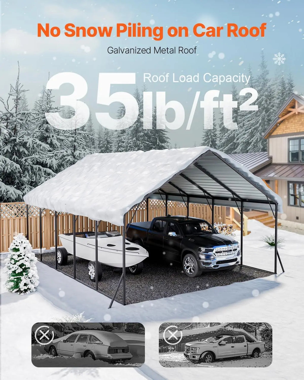 20x24 ft Metal Carport, Removable PE Sidewalls