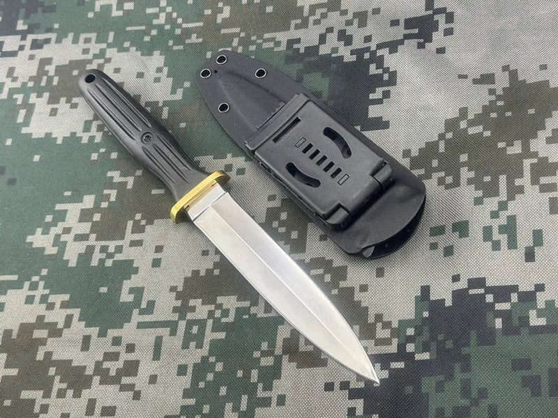 double-edged straight blade knife, sheath