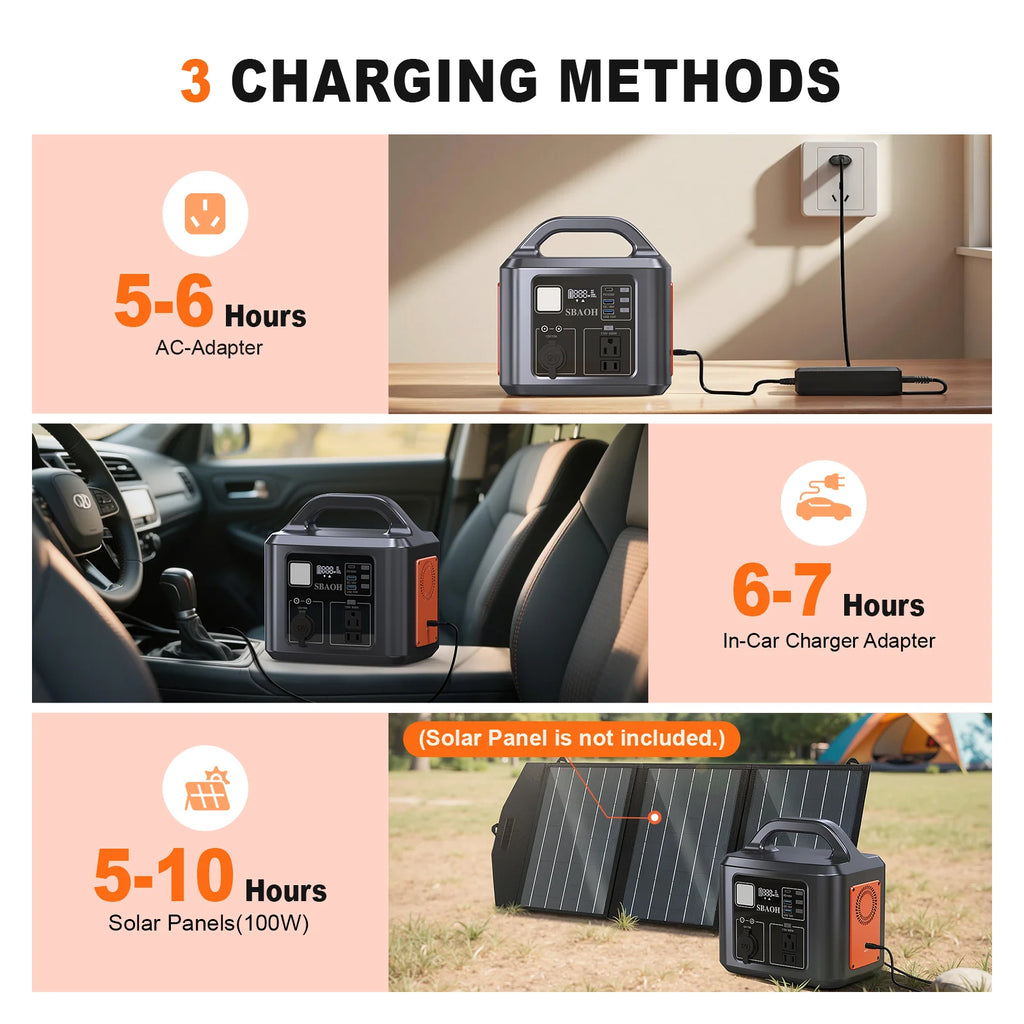 600W Portable Power Station with Solar Charging Input