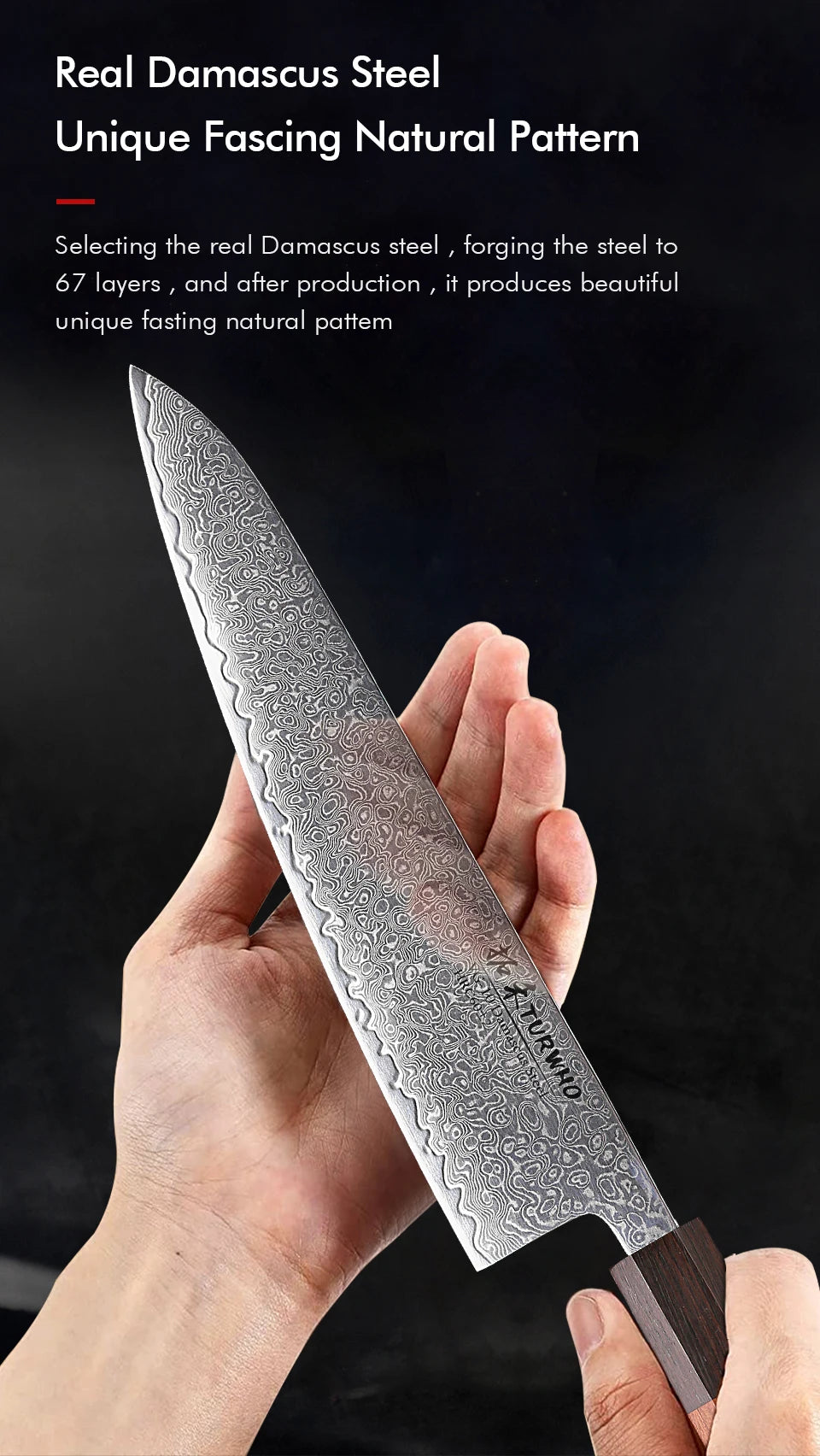 8.2" Japanese Chef Knife Damascus Steel Hand Forged
