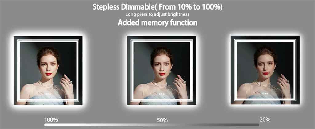 LED Bathroom Mirror Square Wall Mirror with Dimmable Lighted Touch Sensor and Demister Pad IP65 Waterproof Backlit + Front Light