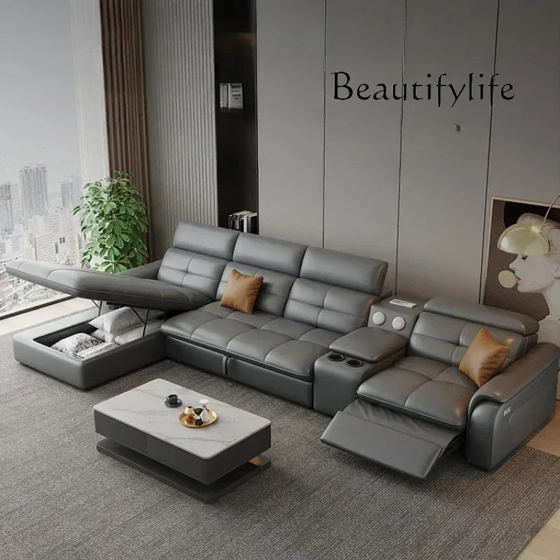 Genuine Leather Corner Sofa, Electric Reclining, Storage