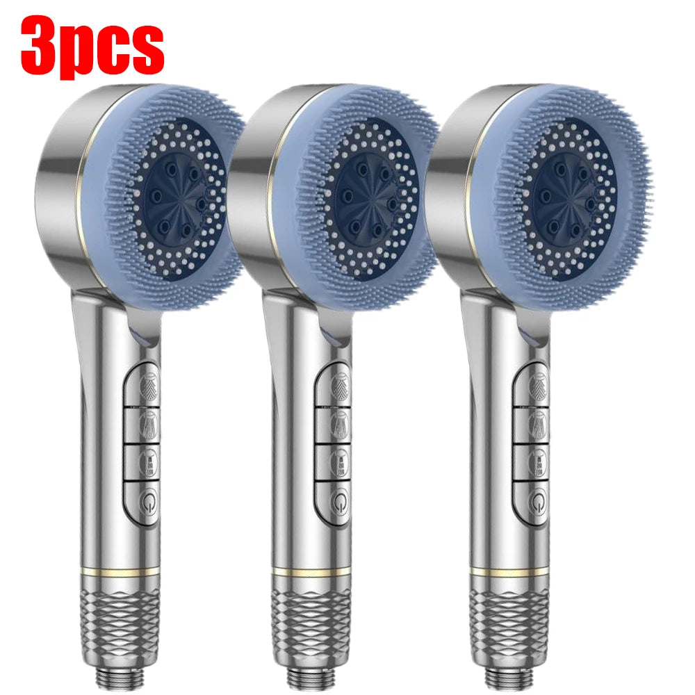 4 Modes Shower Head, Silicone Brush, High Pressure, Filter