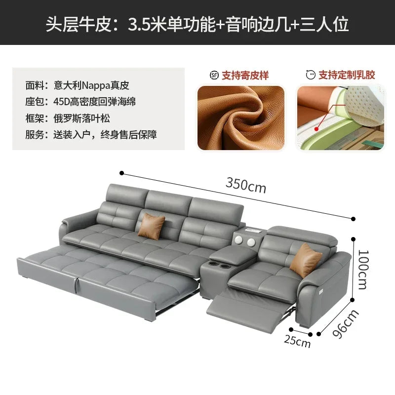 Genuine Leather Corner Sofa, Electric Reclining, Storage