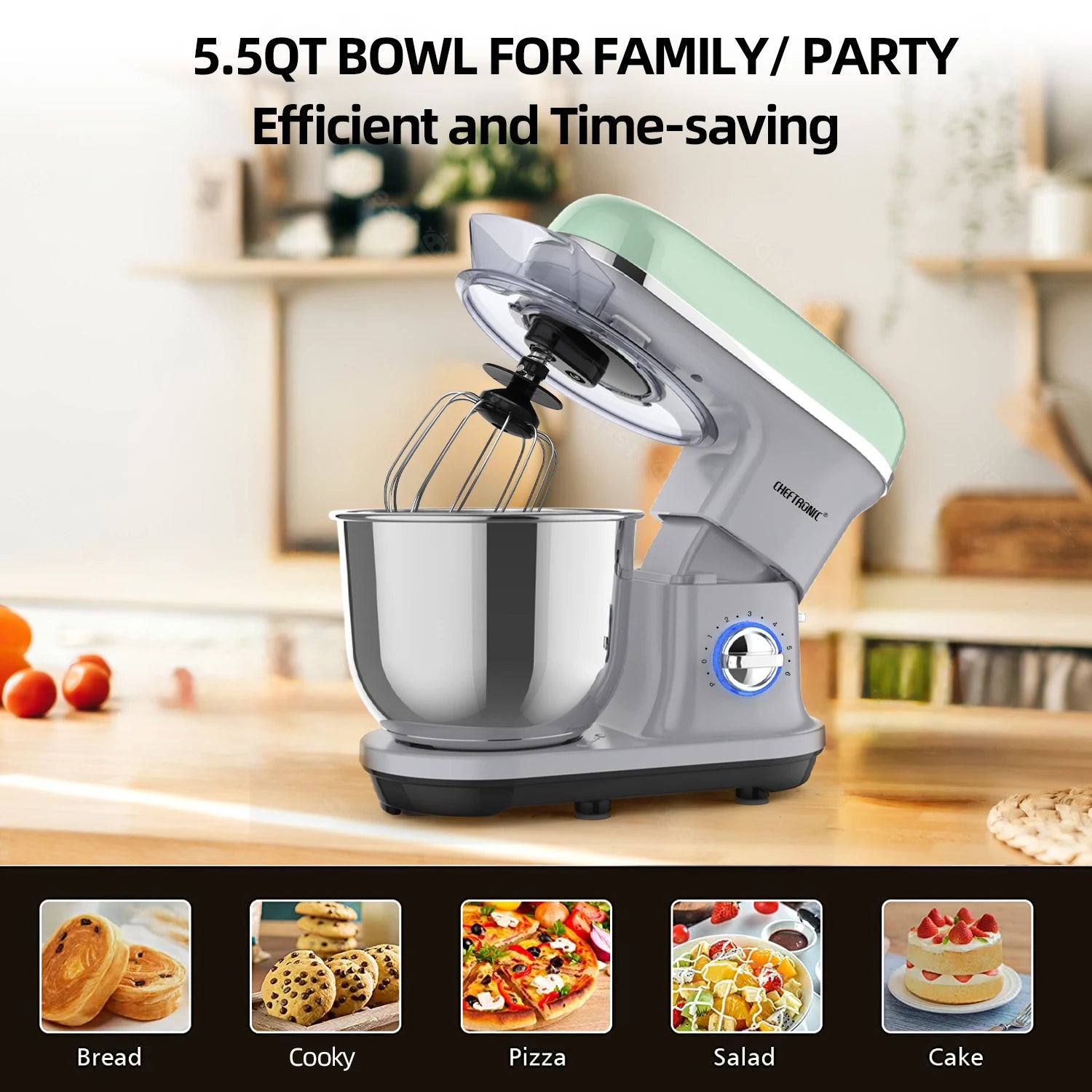 Stand Mixer, 5.5QT, 500W 6+P Speed