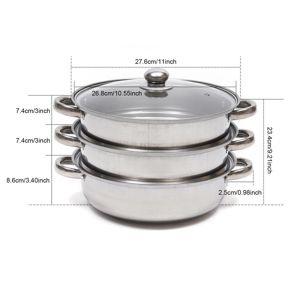 28CM 3-Tier Large Stainless Steel Steam Cooker