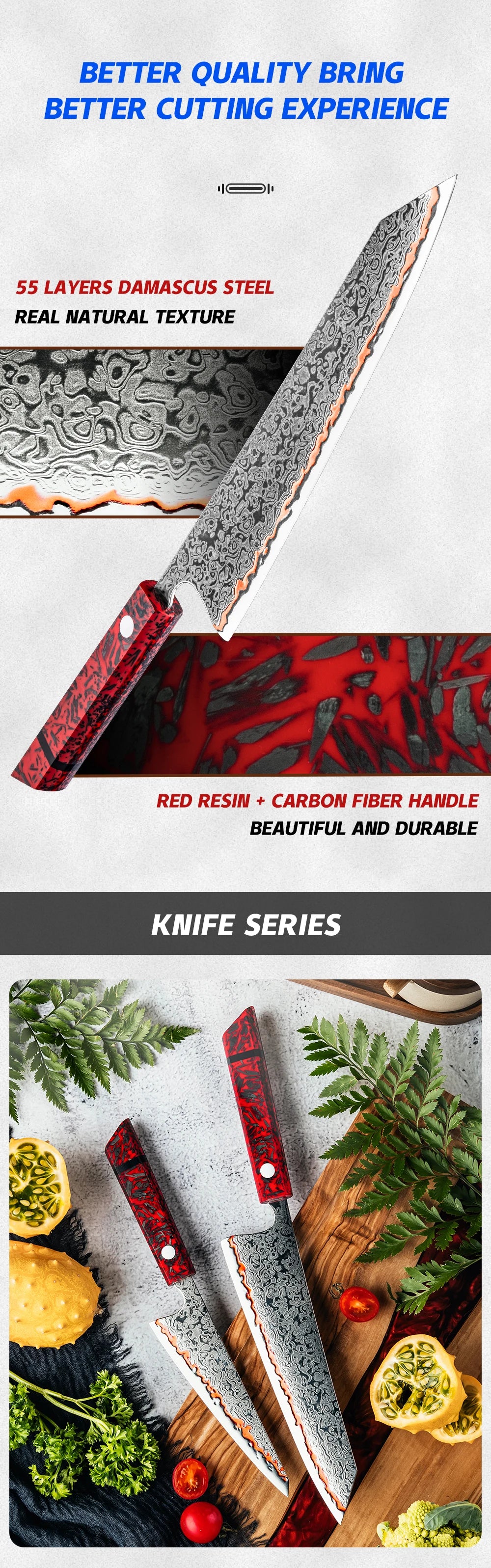 8 Inch Knife 55 Layers Copper Damascus Steel