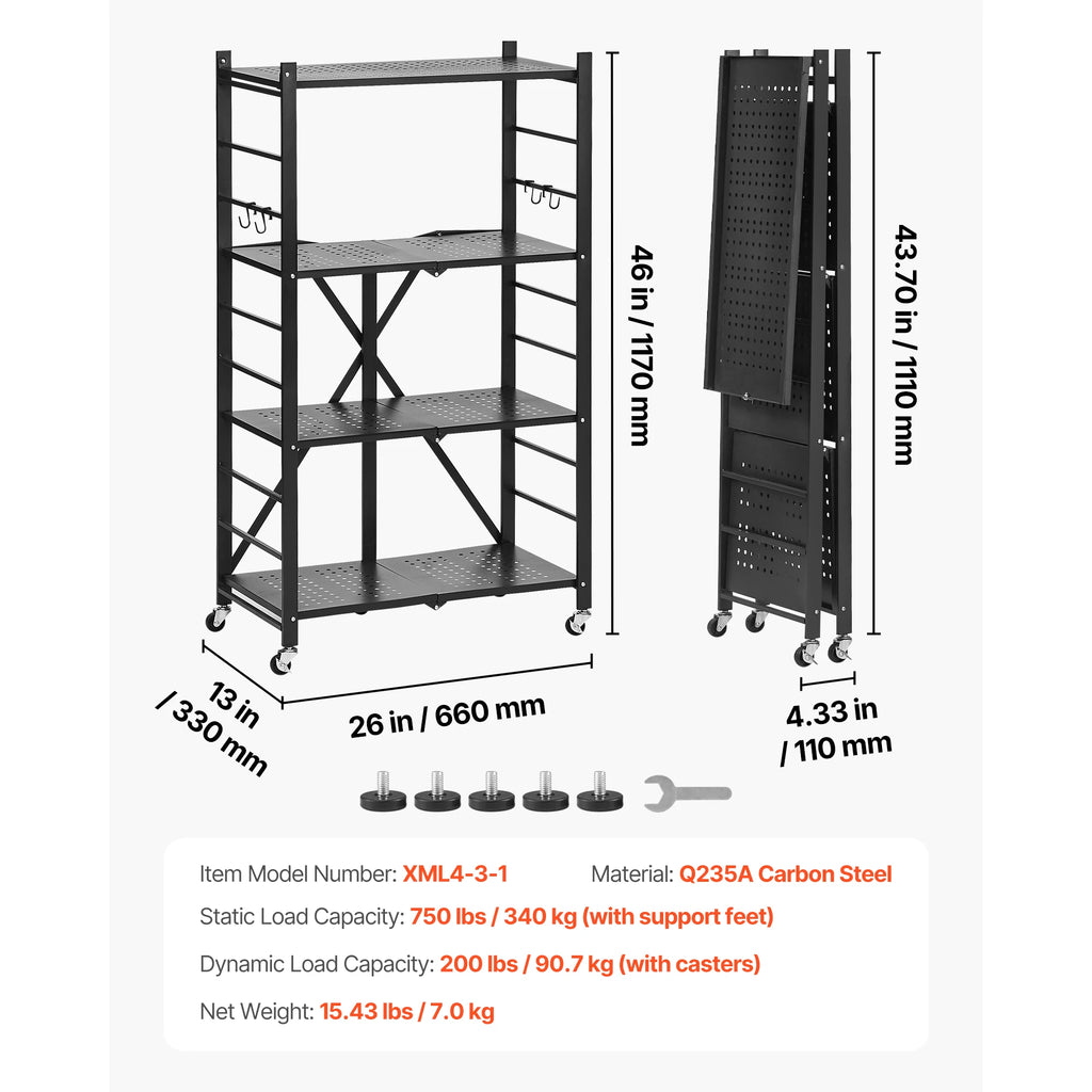 Portable Black Folding Metal Rack Shelving Unit