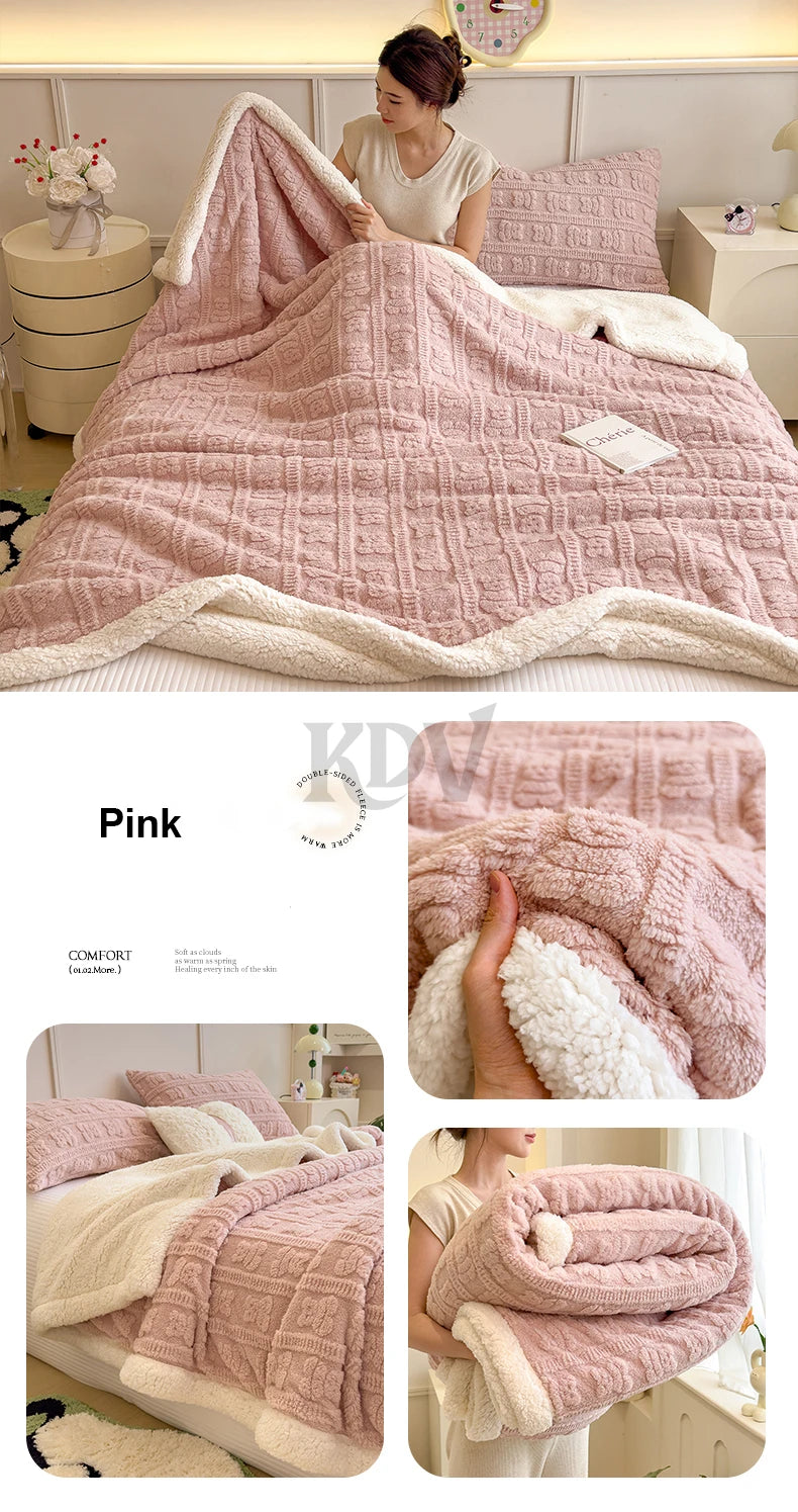 Imitation Lambs Wool Jacquard Blankets, 6 Colors