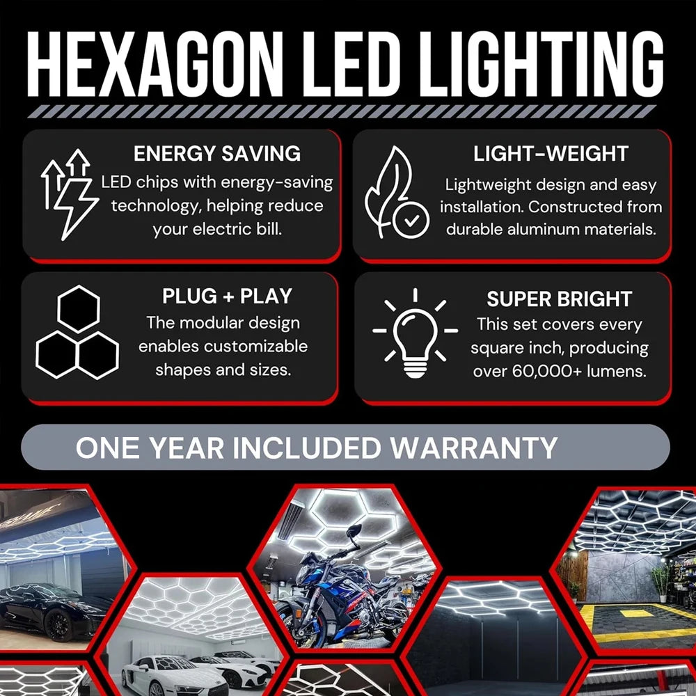 Honeycomb Hex Light Hexagon LED Lighting for Garage Workshop Lighting Car Detail for Car Wash Beauty Station Office Ship from US