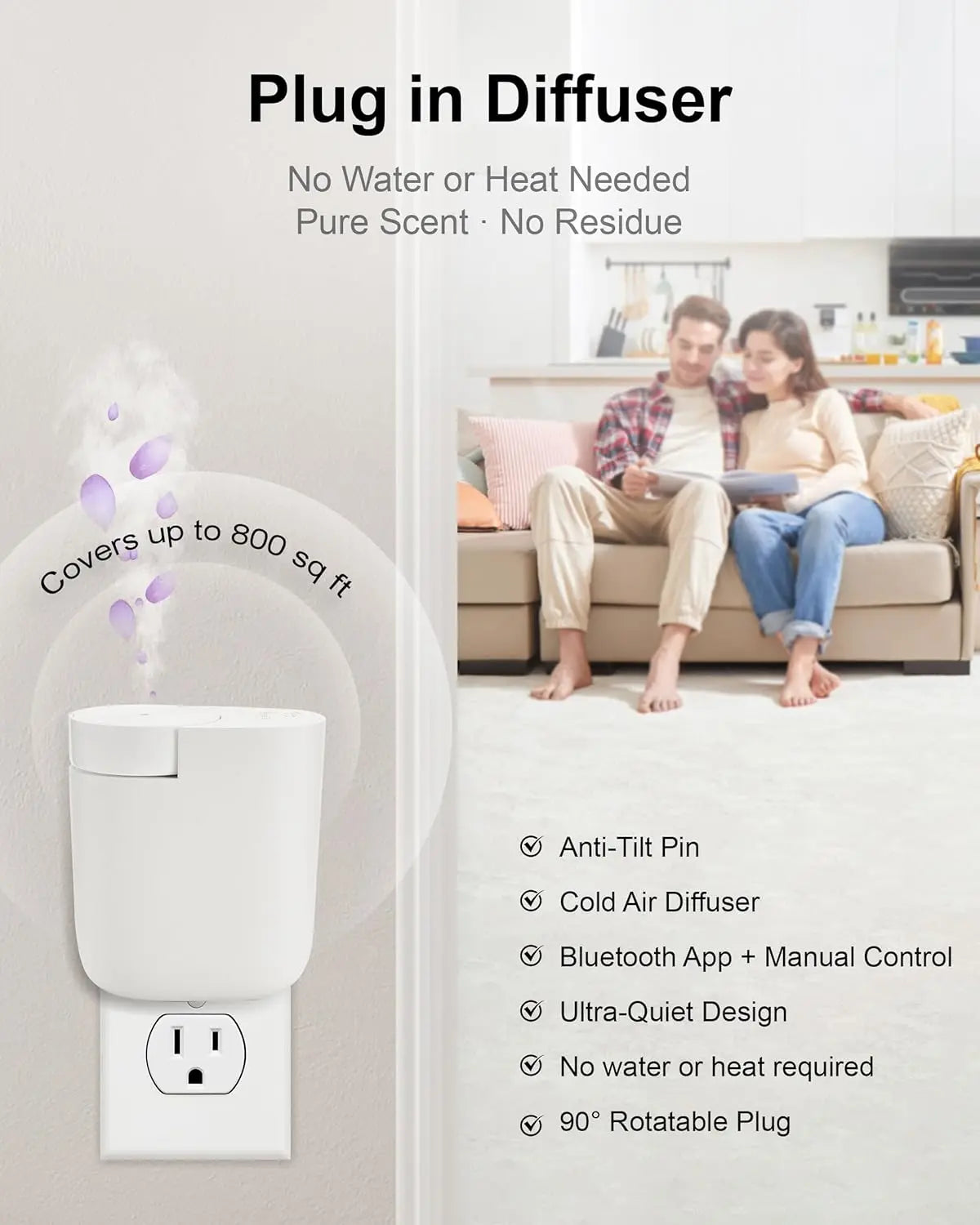 Plug-In Diffuser, Timer Control, Scent Intensity Button, Bluetooth APP