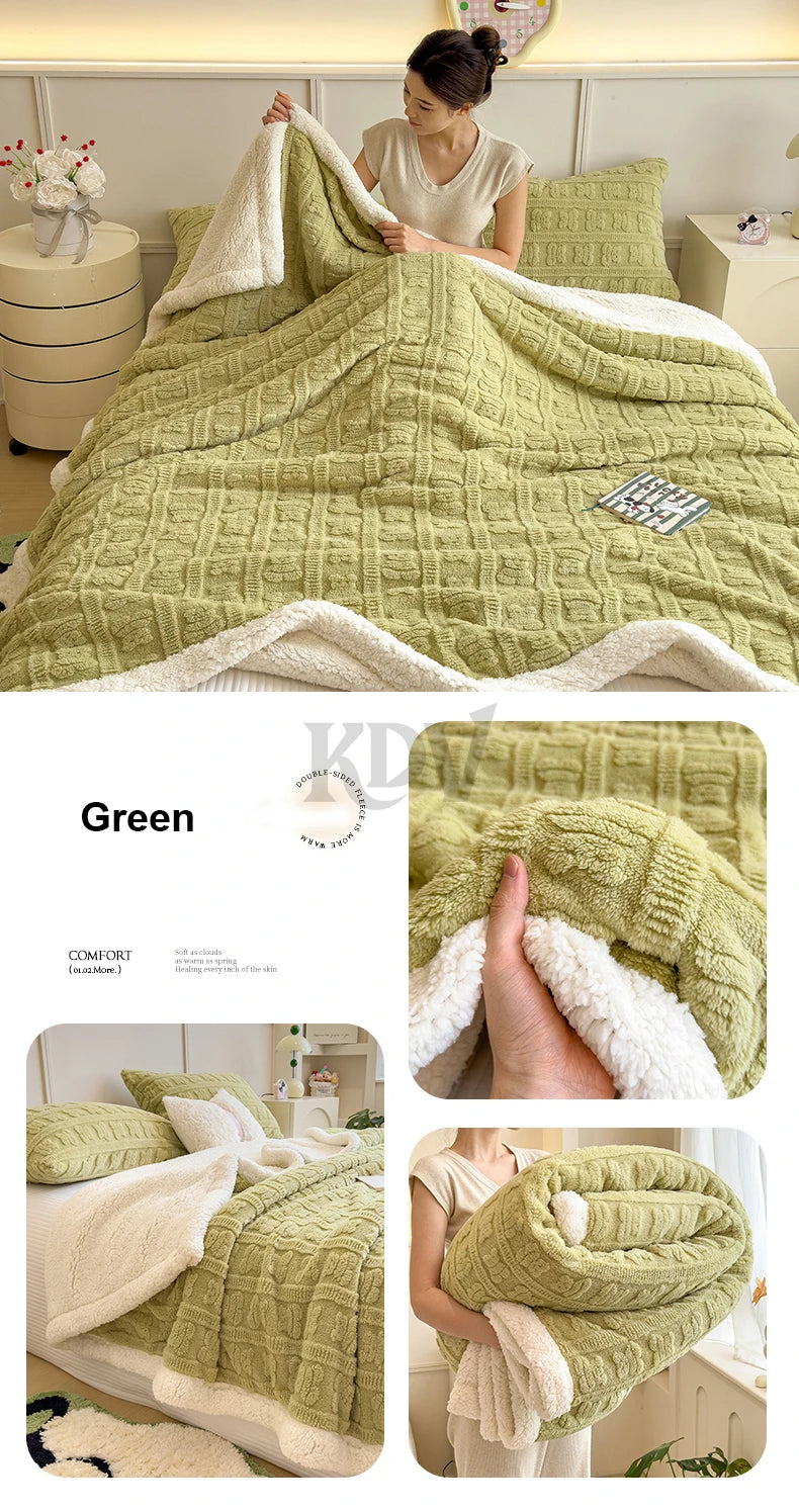 Imitation Lambs Wool Jacquard Blankets, 6 Colors
