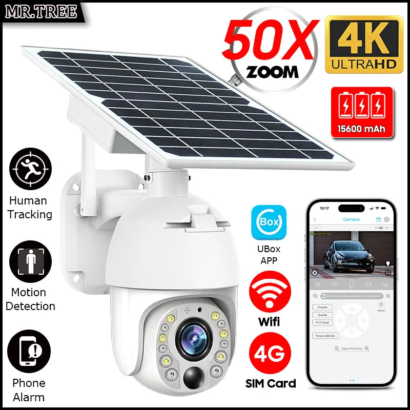 Solar Outdoor Surveillance Camera, 50X Zoom, Humanoid Tracking