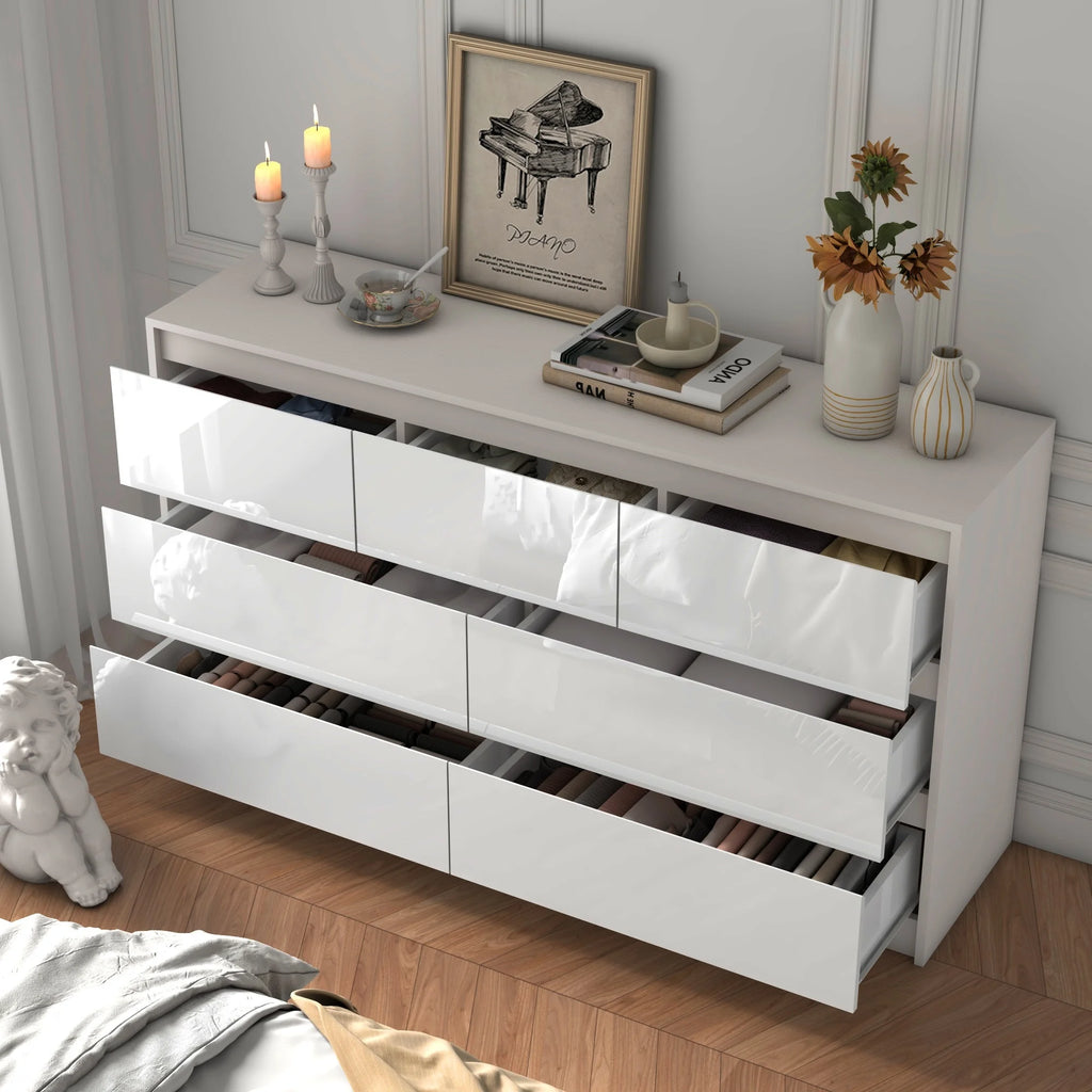 55" 7-Drawer Dresser for Bedroom, High Gloss Drawers