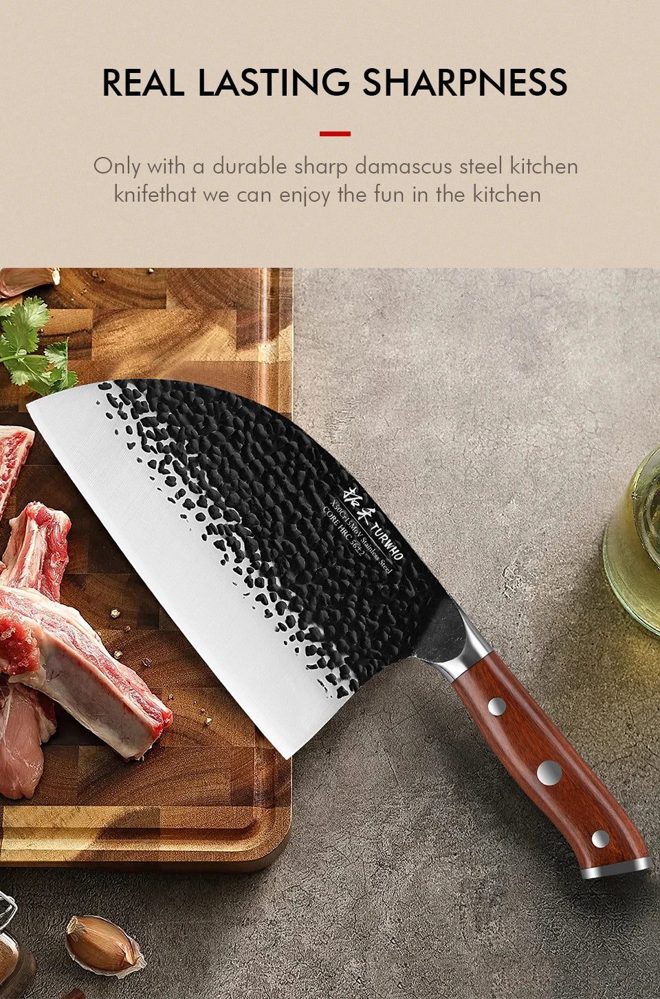 TURWHO 7" Japanese Hand Forged Butcher Knife