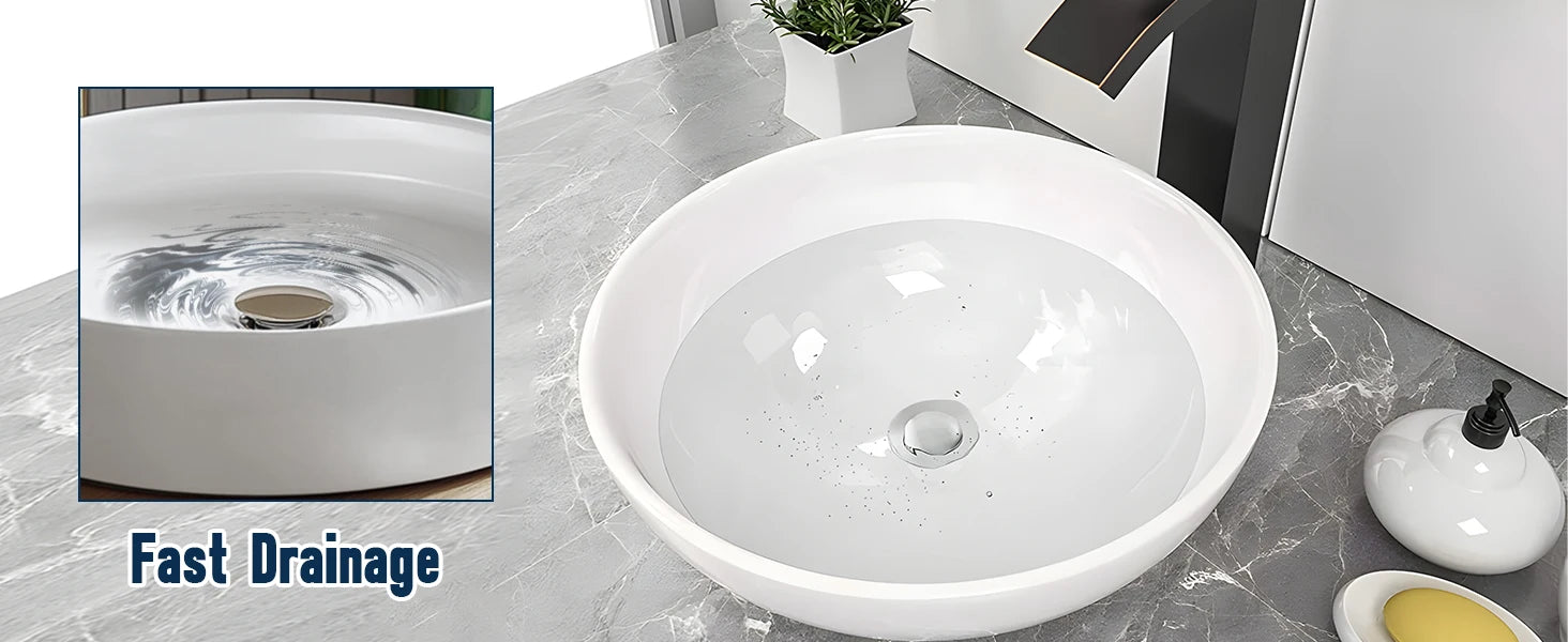14" Ceramic Round Bathroom Countertop Sink