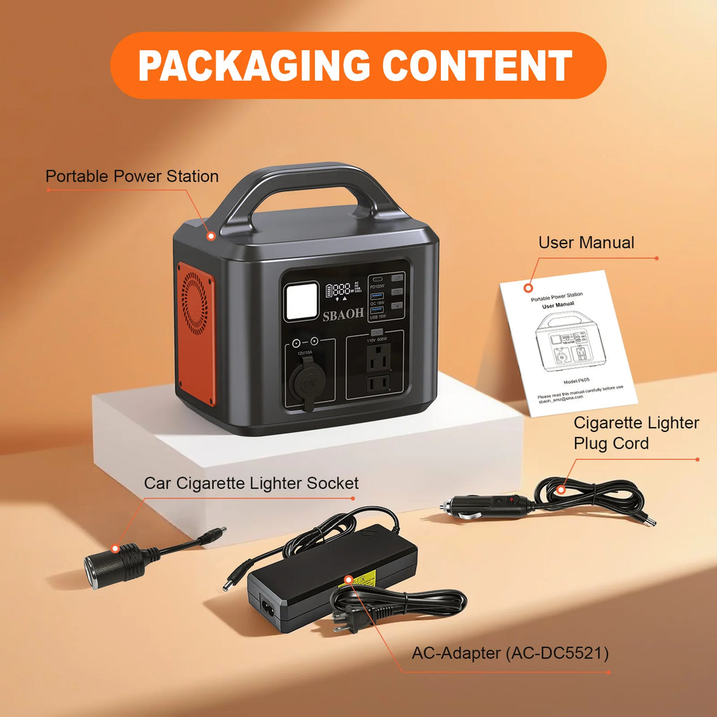 600W Portable Power Station with Solar Charging Input