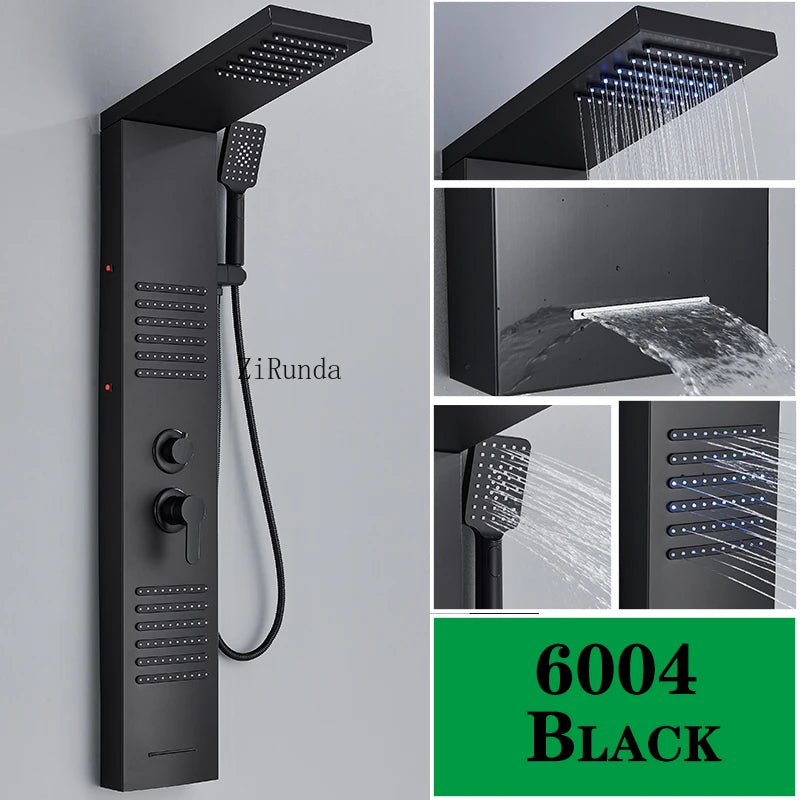 LED, massage, matte black, Stainless column, waterfall faucet
