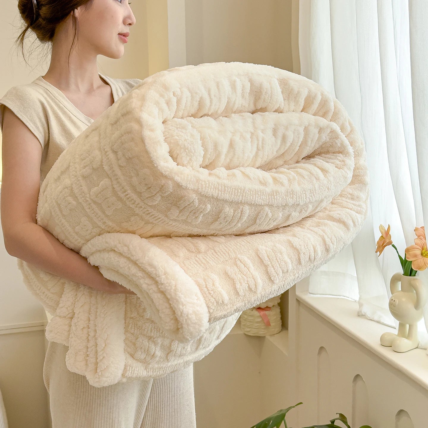 Imitation Lambs Wool Jacquard Blankets, 6 Colors