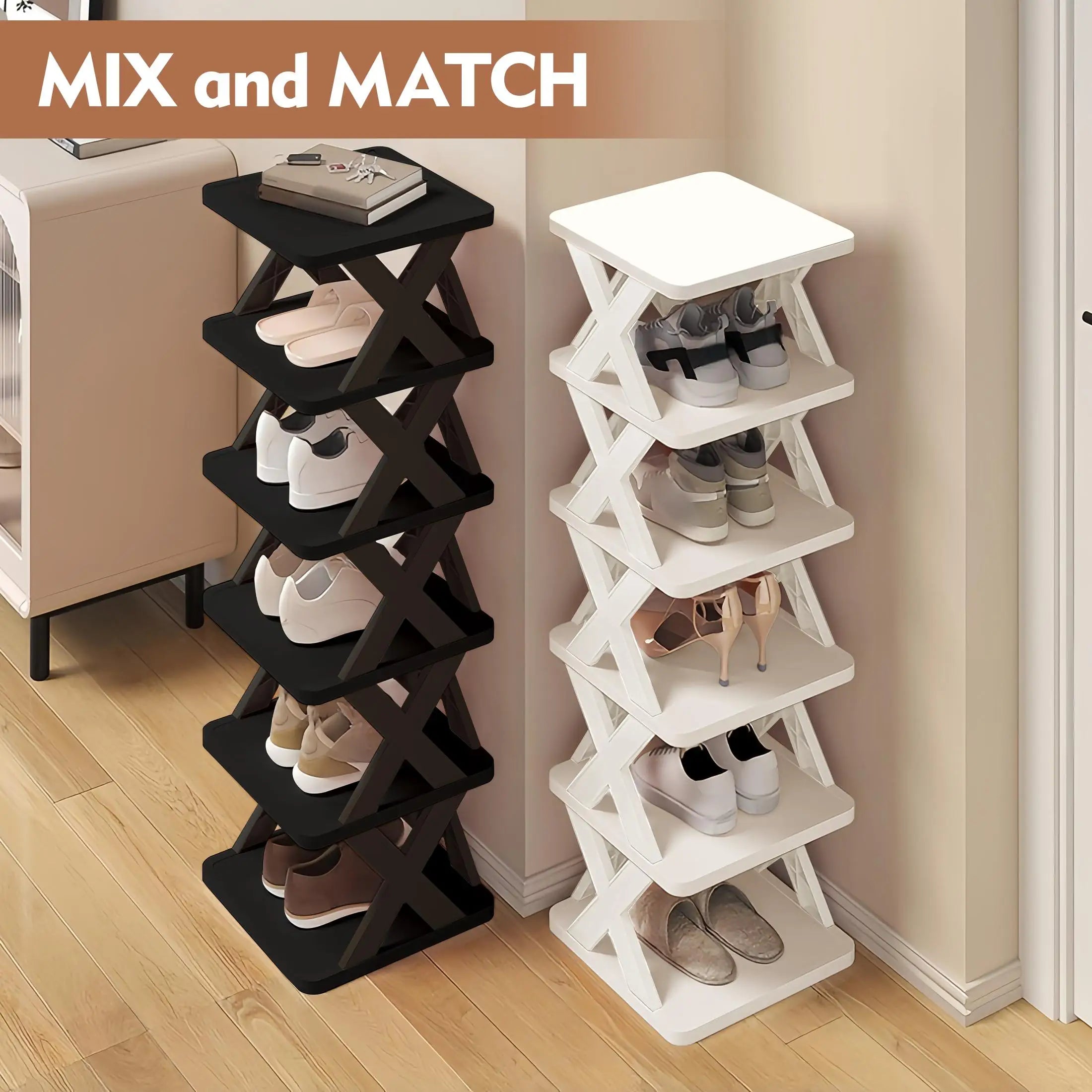 Shoe Rack Storage Organizer, Black, White