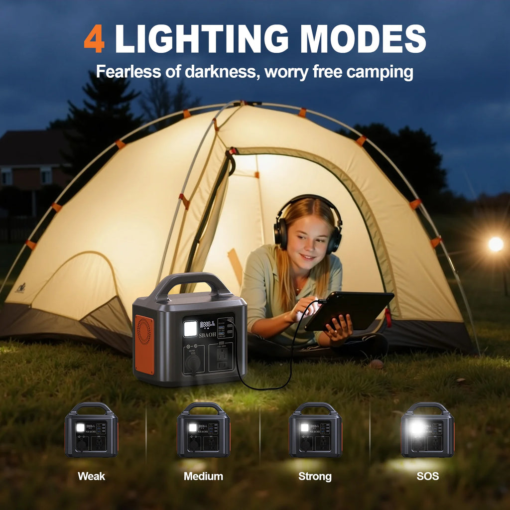 600W Portable Power Station with Solar Charging Input