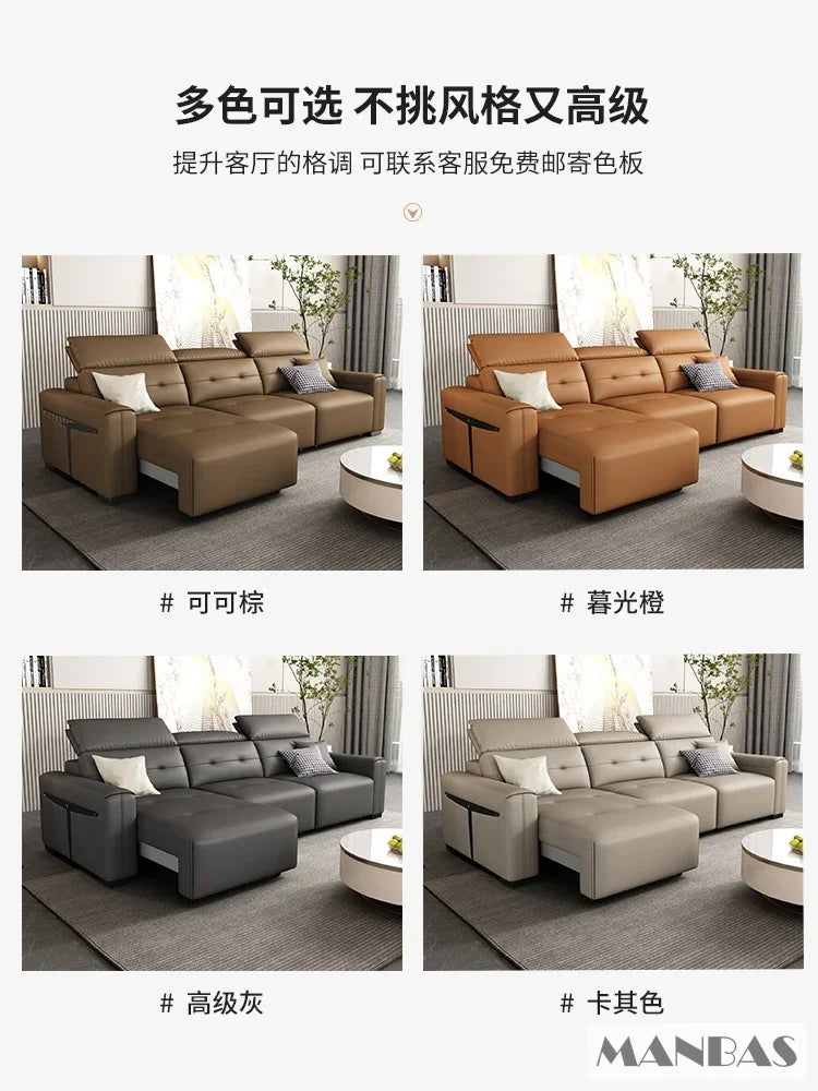 Leather Electric Convertible Sofa Bed, Adjustable Headrest