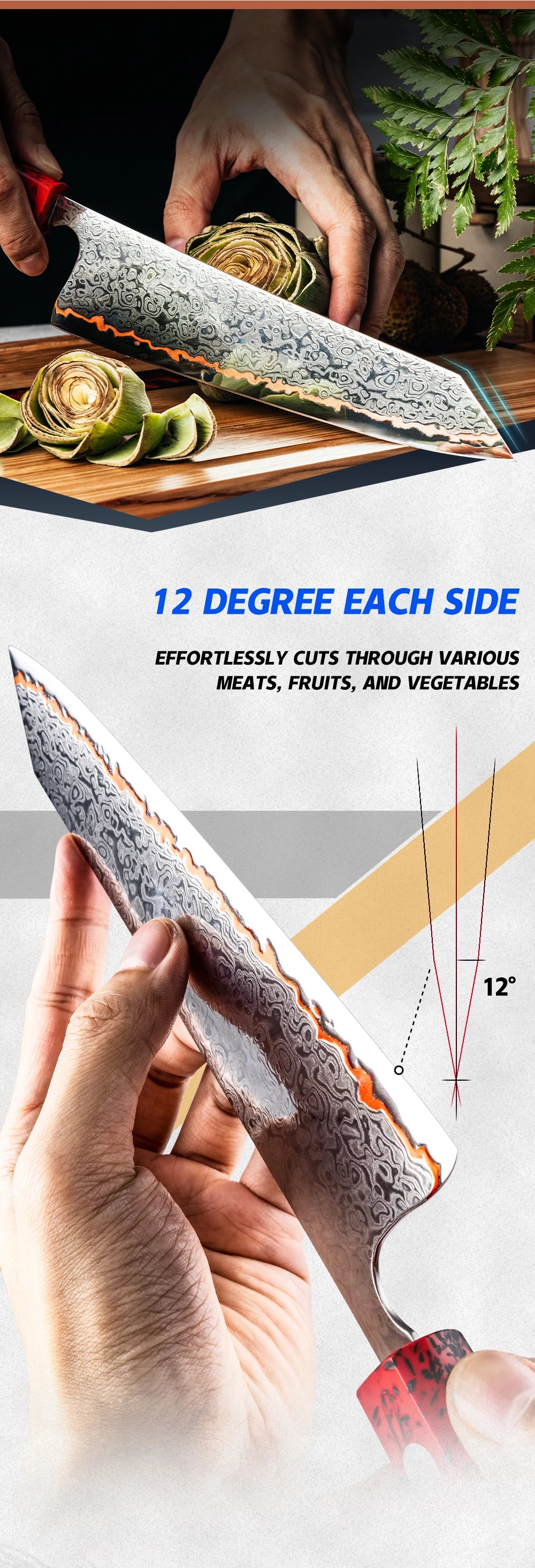 8 Inch Knife 55 Layers Copper Damascus Steel