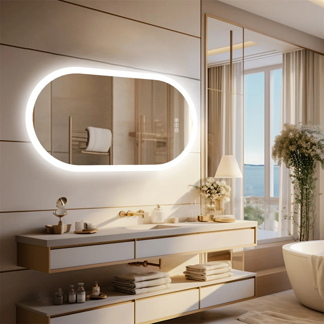 Backlit, Lighted Bathroom, Bedroom Mirror, Touch Sensor Dimming
