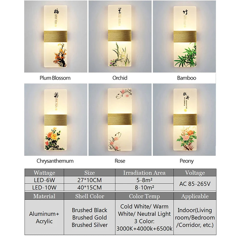 6W 10W LED Chinese Style Printing Wall Light