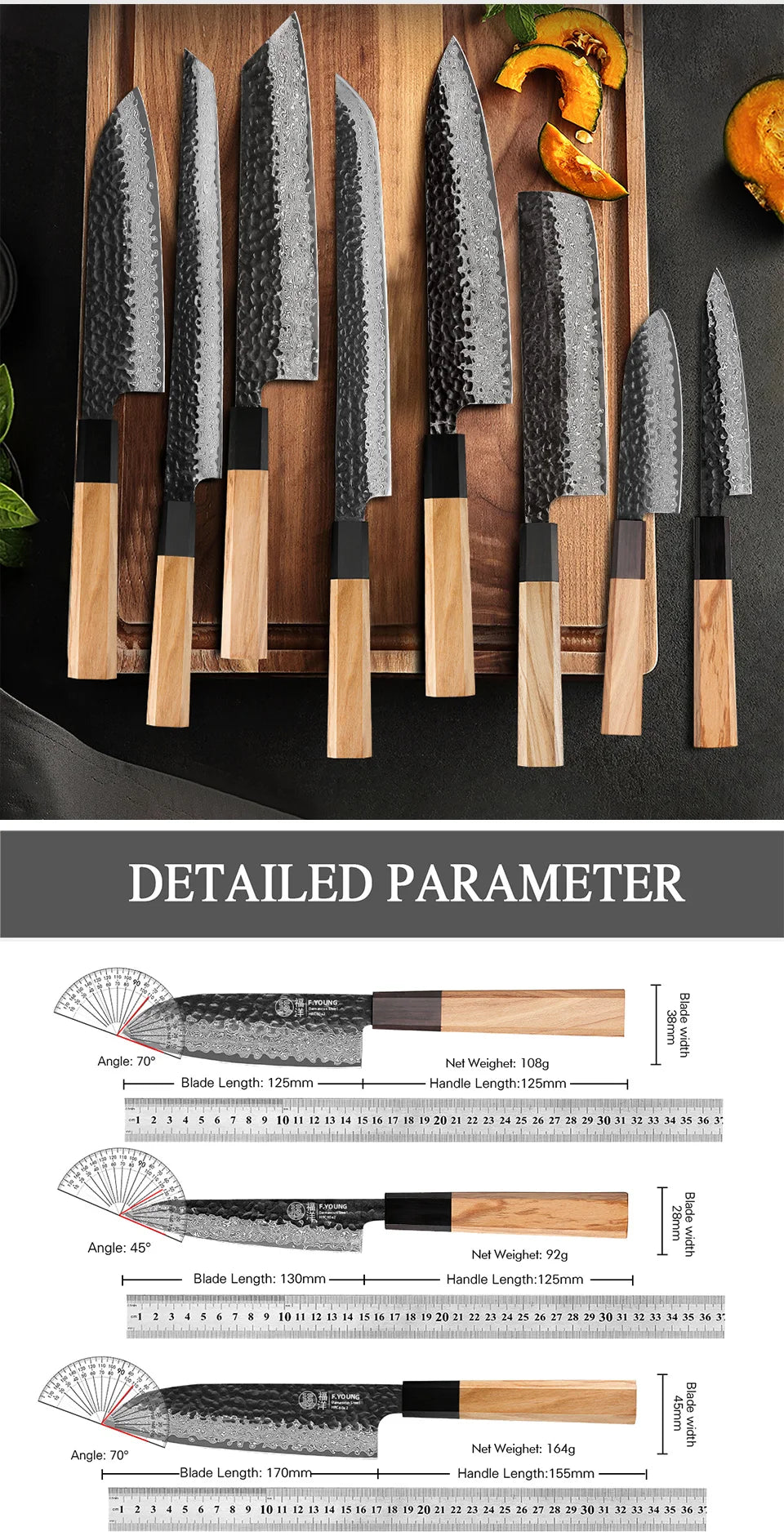Damascus Steel Kitchen Knives, Japanese Hand Forged