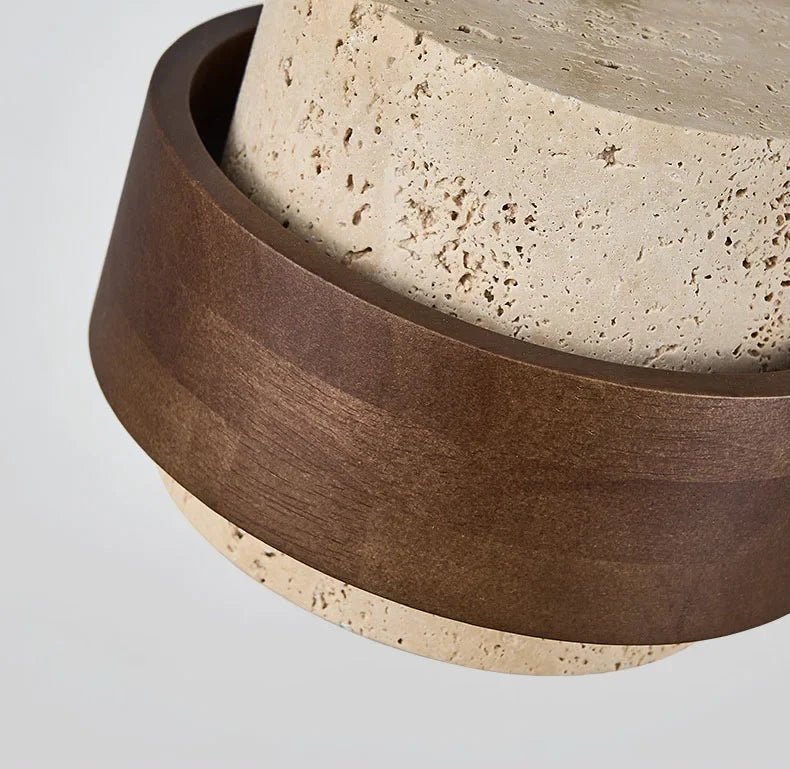 Natural Stone LED Pendant Lamp, Wood, Cord Adjustable