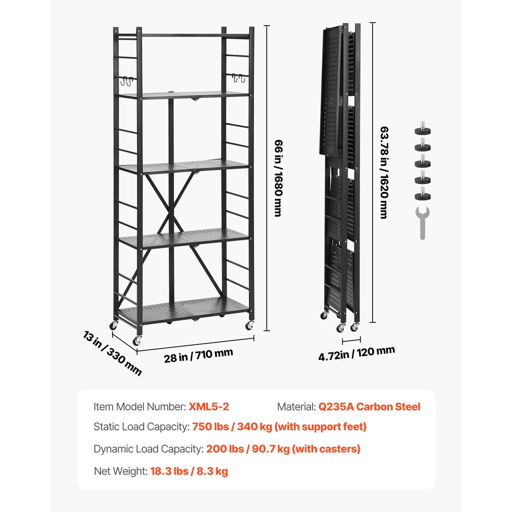 Portable Black Folding Metal Rack Shelving Unit