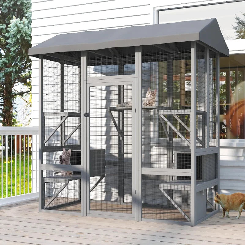 Walk in Cat Cage with Waterproof Cover and Sunshine Panel