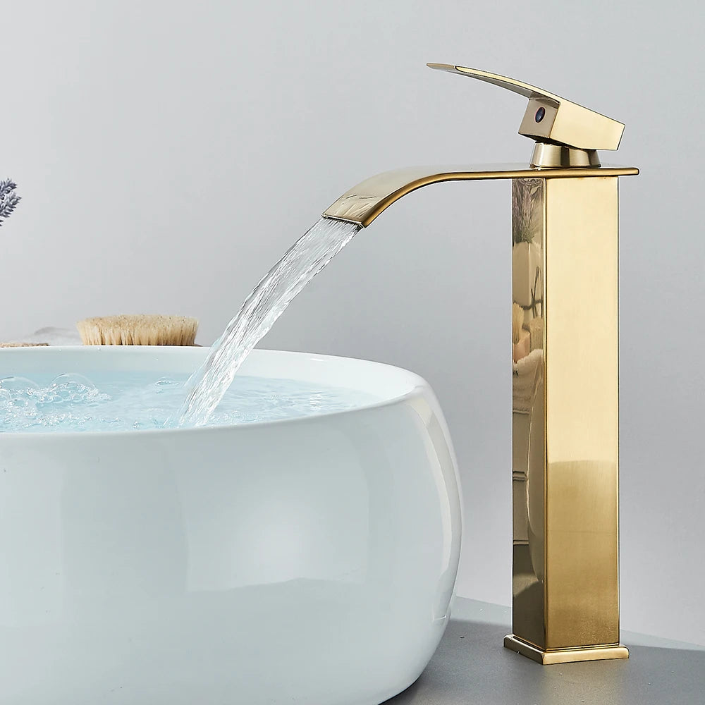 Matte Black Waterfall Basin Faucet Single Handle Mixer