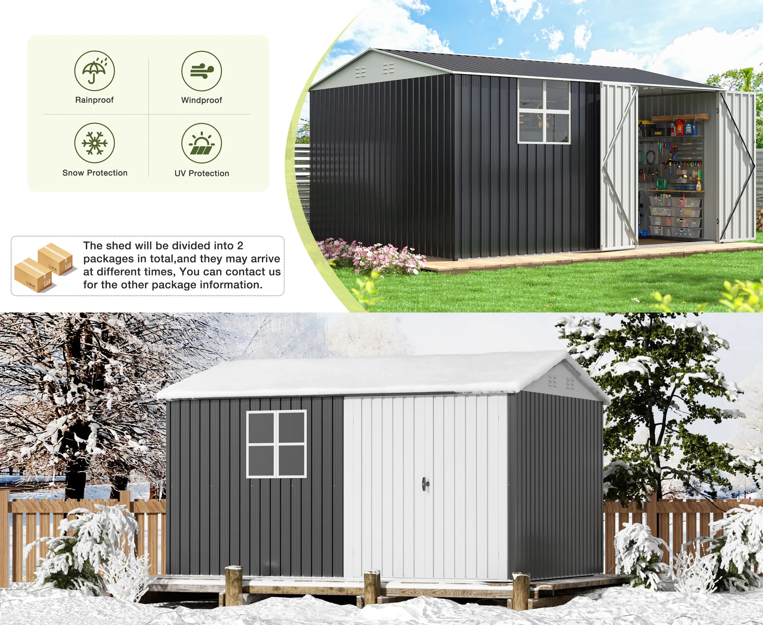 10x12 FT Outdoor Metal Storage Shed with Windows