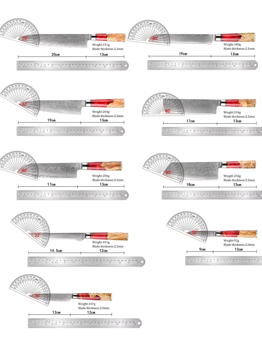 1-9Piece Damascus Steel Kitchen Knives Set