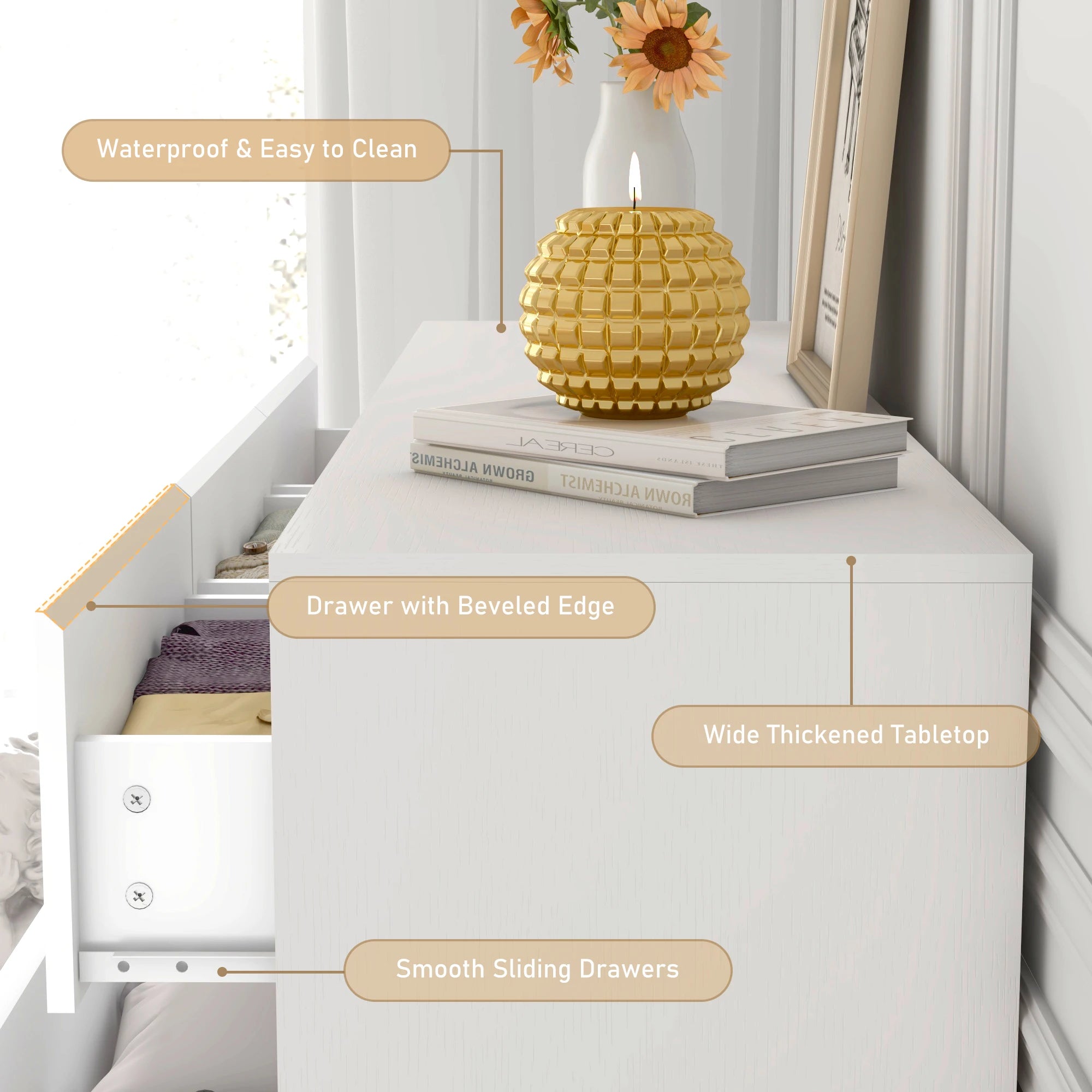 55" 7-Drawer Dresser for Bedroom, High Gloss Drawers