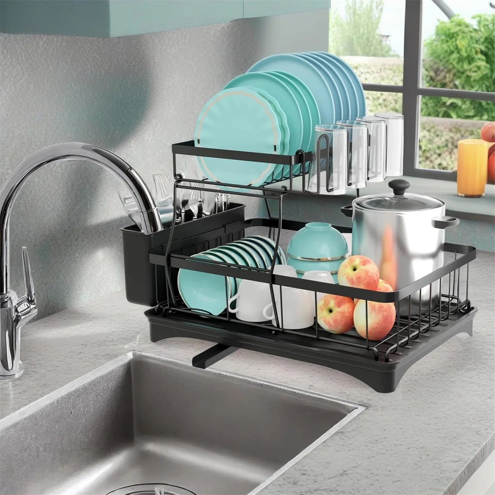 2-Tier Stainless Steel Dish Drying Rack – Brass&Basin