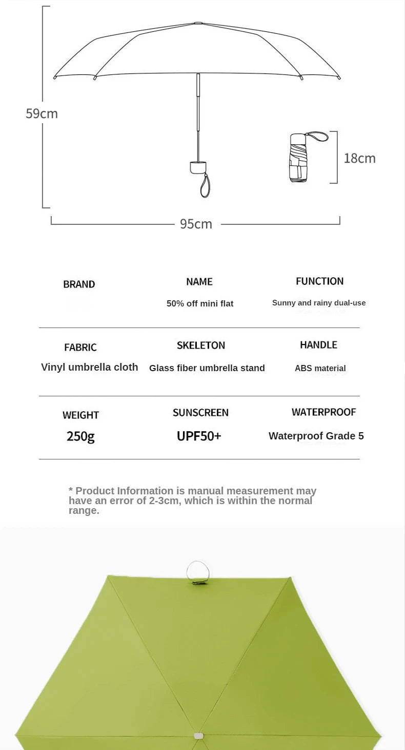 Mini Sun, Rain Pocket Umbrella, Vinyl, Folding