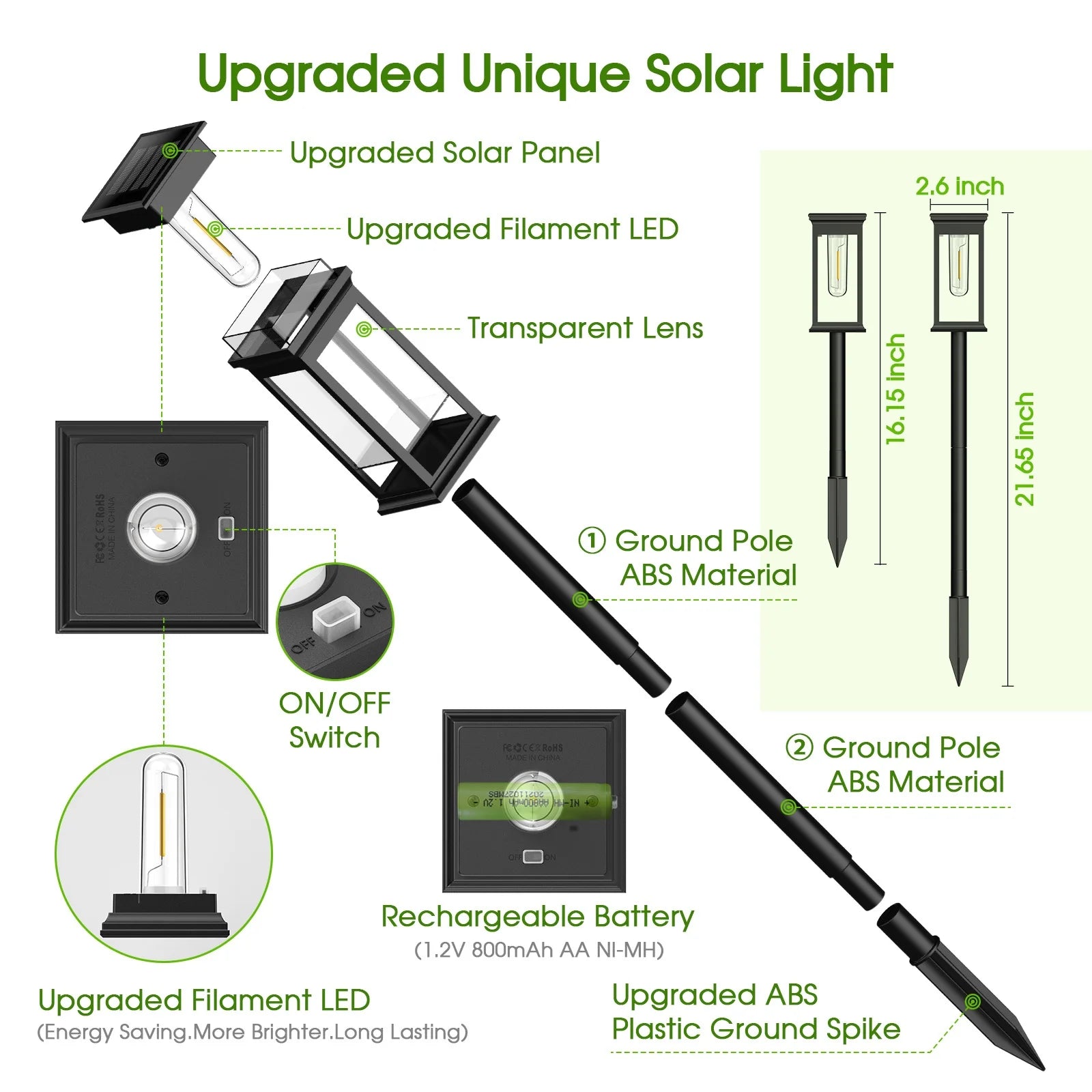 2/6/12 Pack [Upgraded] Solar Lights, 2700K Warm White, Super Bright 12Hrs, for Yard/Garden Walkway