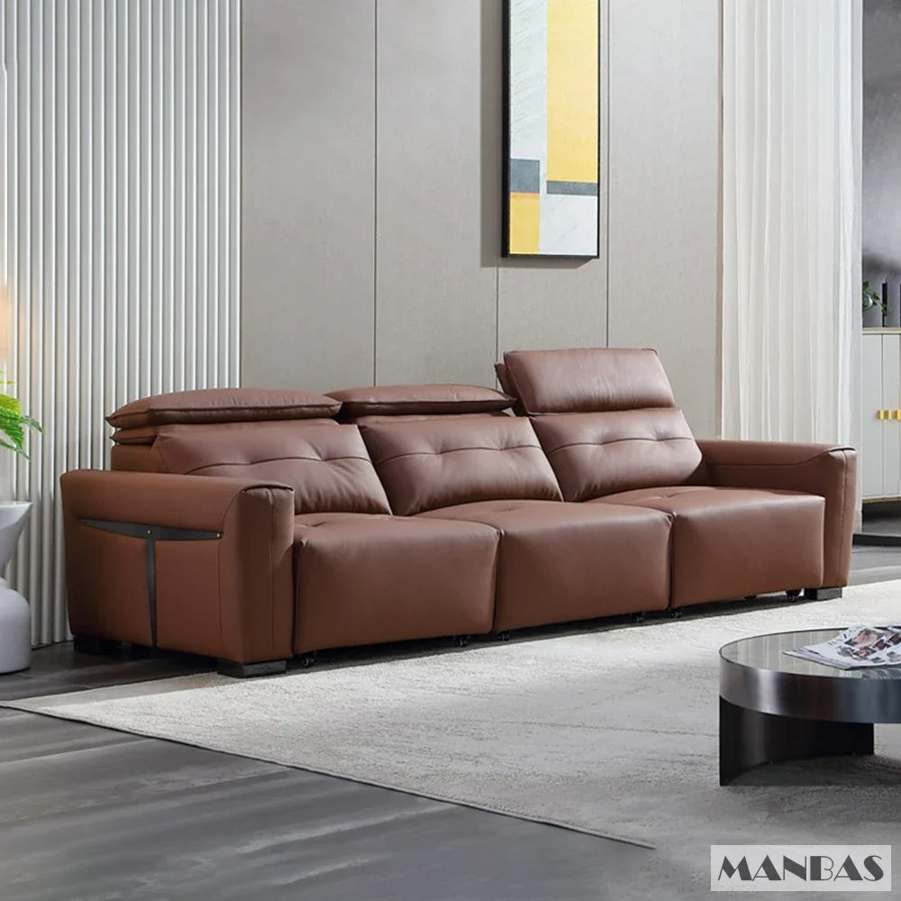 Leather Electric Convertible Sofa Bed, Adjustable Headrest