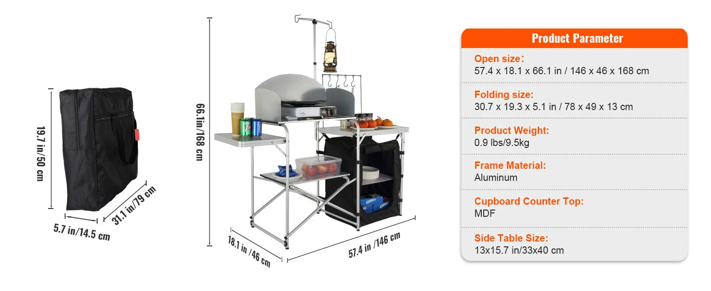 Outdoor Kitchen Table Foldable Cooking, Aluminum Alloy Frame