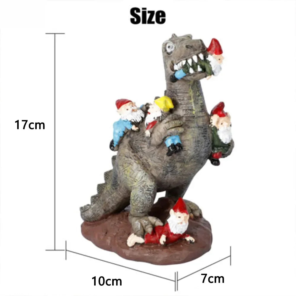 Dinosaur Eating Gnome Statue Yard Art