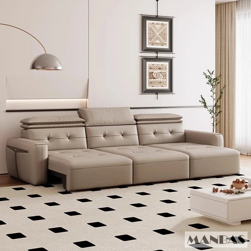 Leather Electric Convertible Sofa Bed, Adjustable Headrest