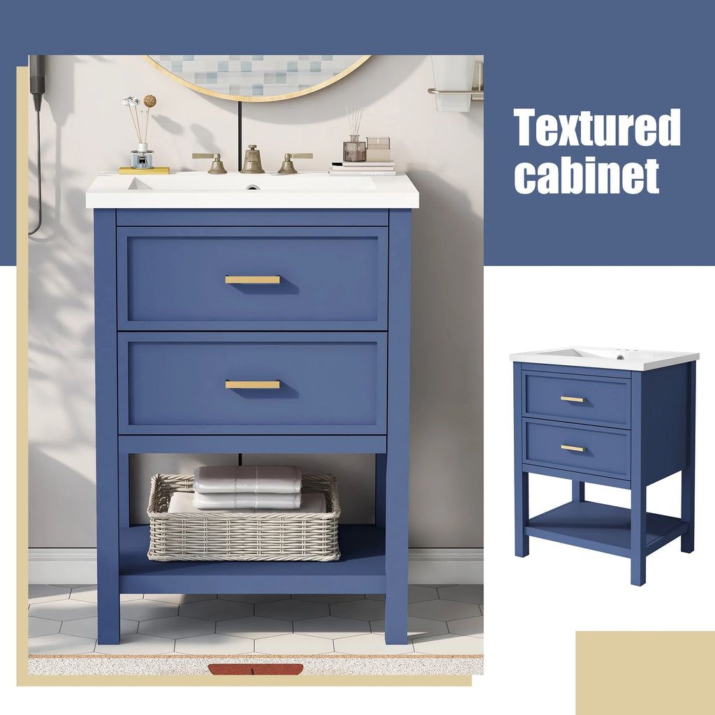 24'' Vanity with Top Sink, 2 Drawers, Wooden Cabinet