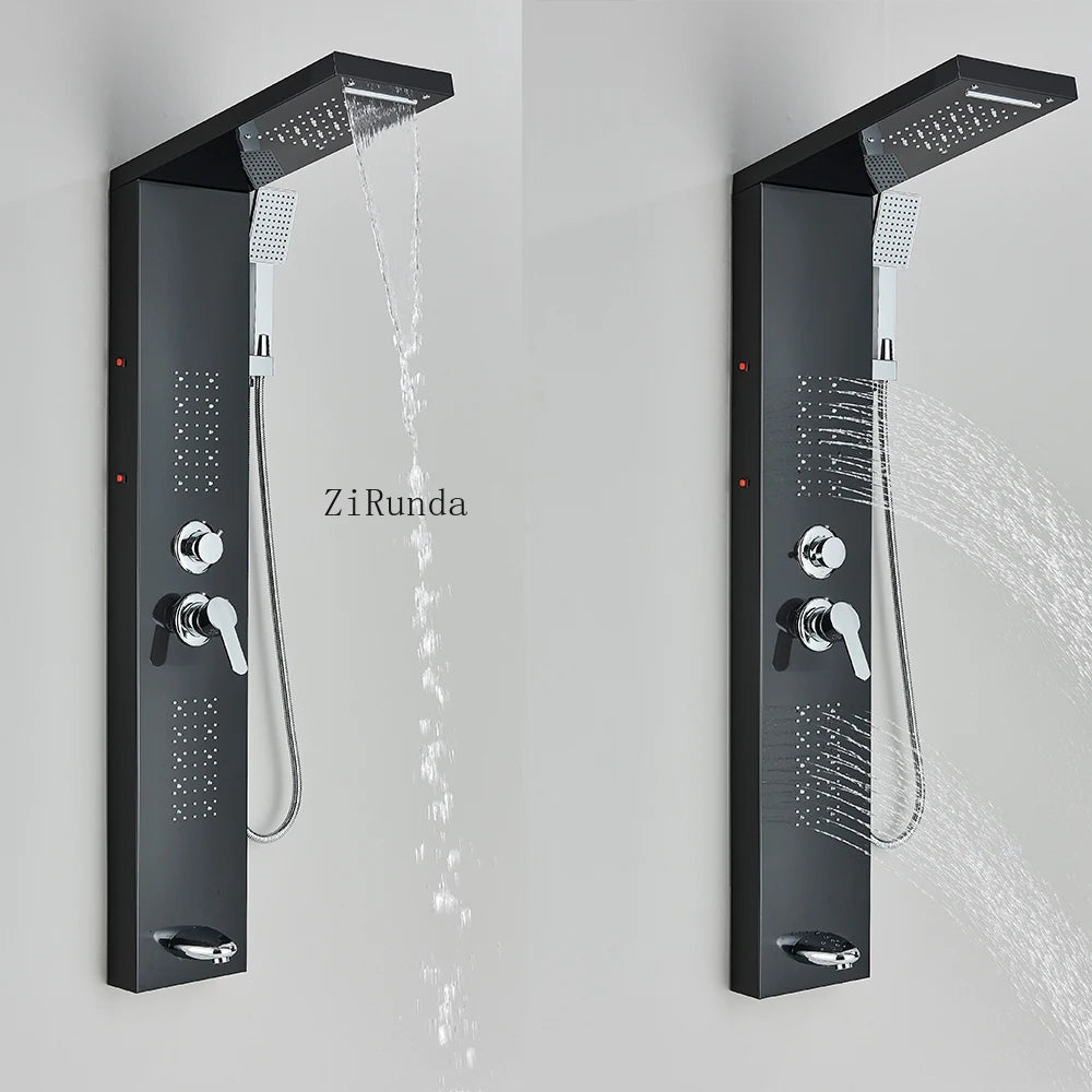 LED, massage, matte black, Stainless column, waterfall faucet