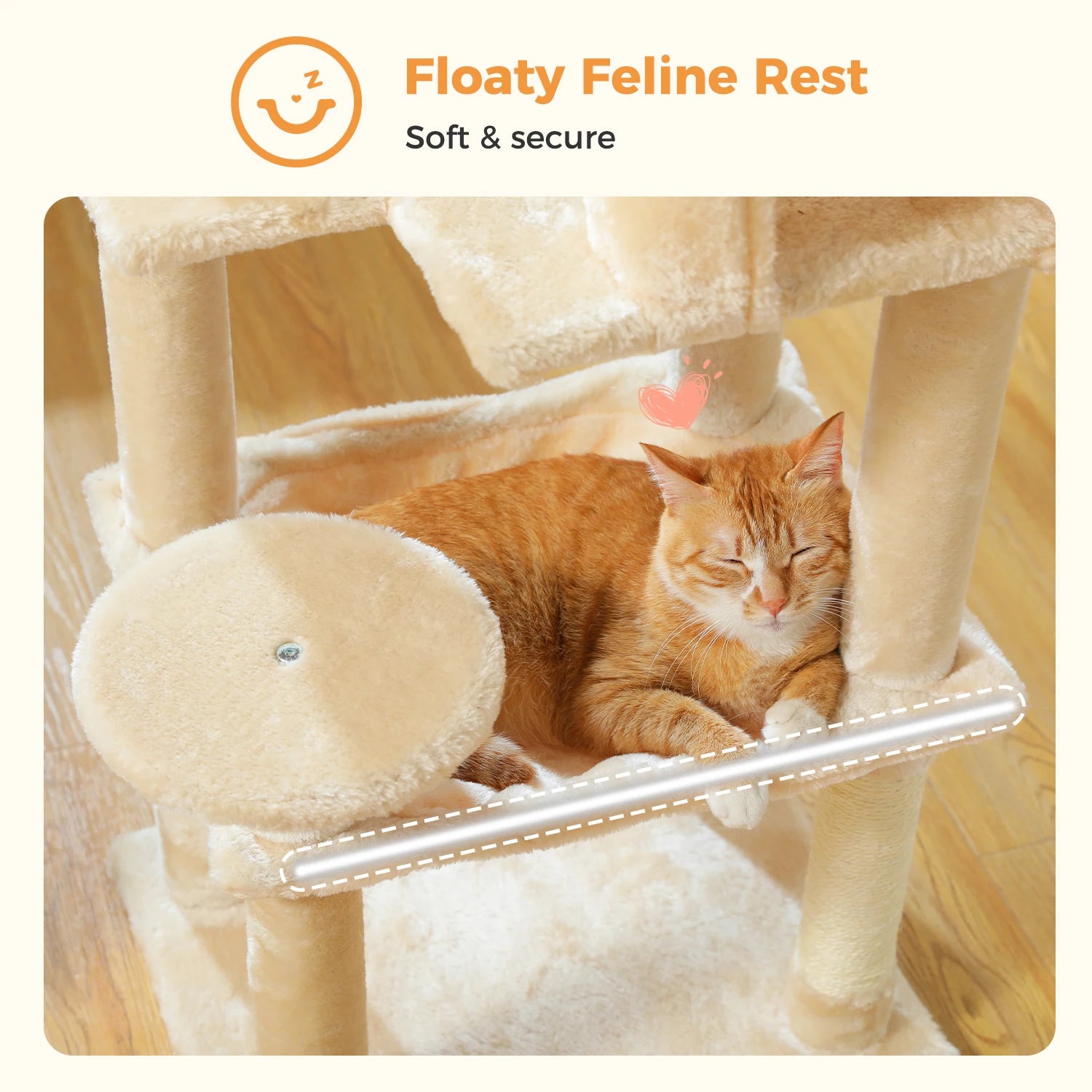5-Level Cat Tree 113cm Cat Tower with Top Perch,Soft Condo,Natural Sisal Scratching Post,Attractive Pompom,Anti-tip kit,Hammock