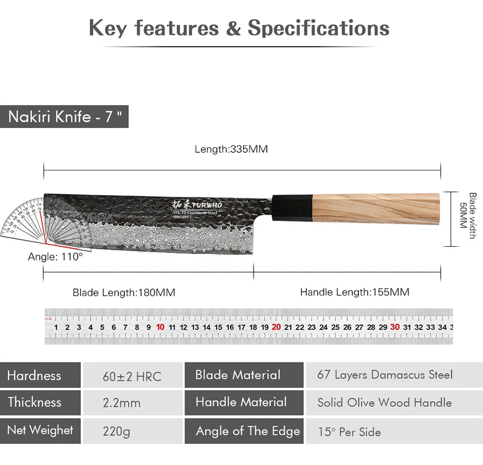 7 " Nakiri Knife 67 Layer Damascus Steel